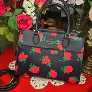 Kate Spade Black Satchel with Red Roses